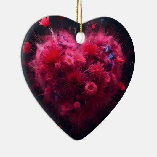 Levendige roze hart burst keramisch ornament (Rechts)