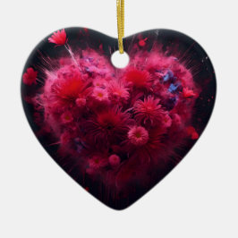 Levendige roze hart burst keramisch ornament