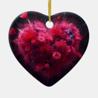 Levendige roze hart burst keramisch ornament