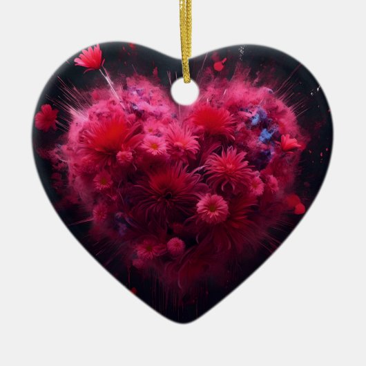 Levendige roze hart burst keramisch ornament (Voorkant)