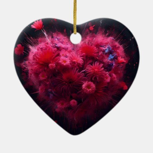 Levendige roze hart burst keramisch ornament (Achterkant)