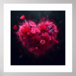 Levendige roze hart burst poster