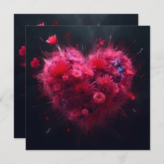 Levendige roze hart burst save the date (Voorkant / Achterkant)