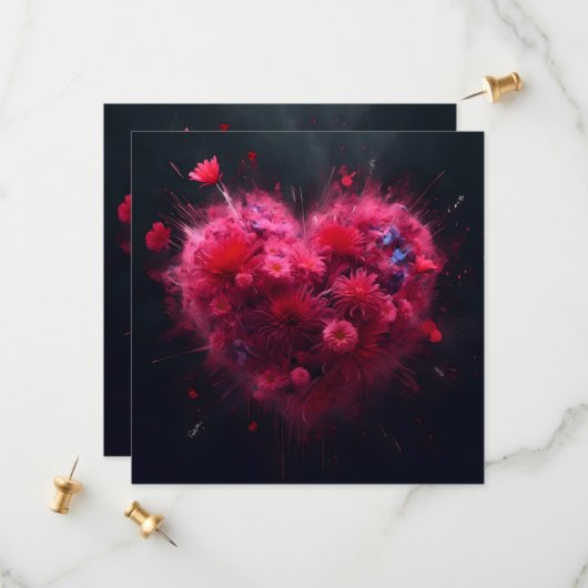 Levendige roze hart burst save the date (Voorkant / Achterkant in situ)