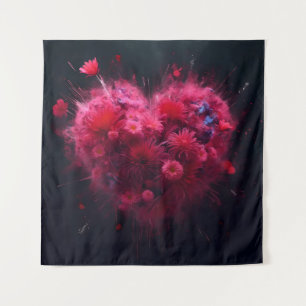 Levendige roze hart burst wandkleed
