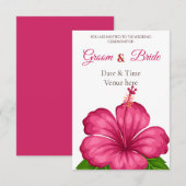 Levendige Roze Hibiscus Bloem Bruiloftsinvitation Kaart (Voorkant / Achterkant)