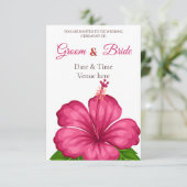 Levendige Roze Hibiscus Bloem Bruiloftsinvitation Kaart (Staand voorkant)