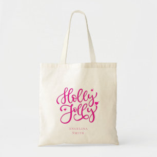 Levendige Roze Holly Jolly Kerstmis Tote Bag