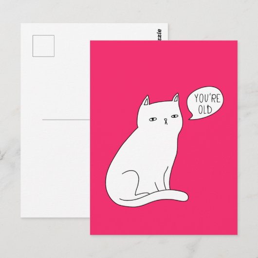 Levendige roze kat "je bent oud" Birthday Briefkaart (Voorkant / Achterkant)