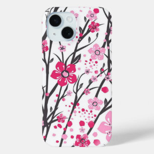 Levendige Roze Kersenbloesemtakken Patroon Telefoo iPhone 15 Case