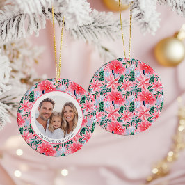 Levendige Roze Kerst Bloem Foto Eenziijdig Keramisch Ornament