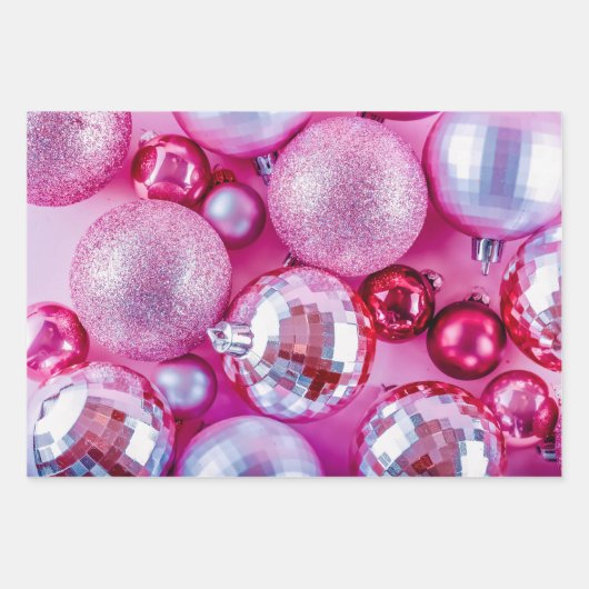 Levendige roze kerstversieringen inpakpapier vel (Voorkant)