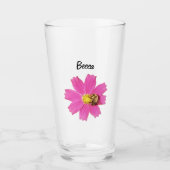 Levendige Roze Kosmos Bloem met een Bijen Geperson Glas (Voorkant)