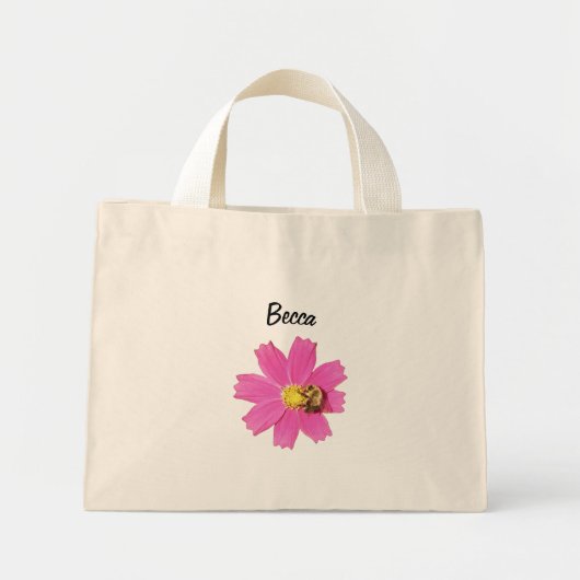 Levendige Roze Kosmos Bloem met een Bijen Geperson Mini Tote Bag (Voorkant)