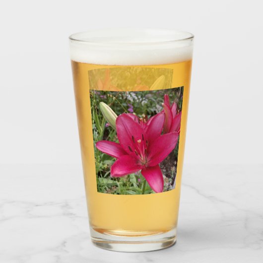 Levendige Roze Lelie Glas (Voorkant gevuld)