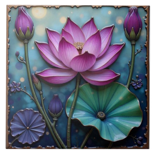 Levendige roze lotus tegeltje (Voorkant)