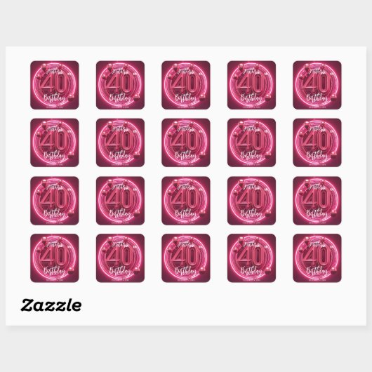 Levendige Roze Neon 40e Verjaardagsfeest Vierkante Sticker (Vel)