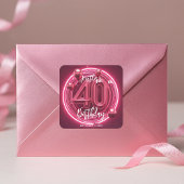 Levendige Roze Neon 40e Verjaardagsfeest Vierkante Sticker