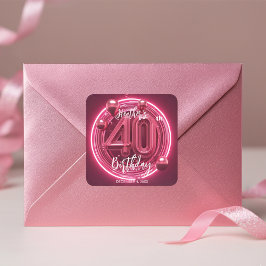 Levendige Roze Neon 40e Verjaardagsfeestje Vierkante Sticker
