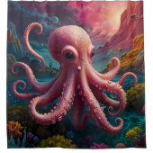 Levendige roze Octopus Onderwater Zee Life badkame Douchegordijn (Voorkant)
