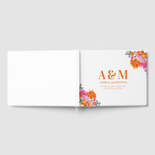 Levendige Roze & Oranje Bloemen Monogram Bruiloft Gastenboek (Volledig)