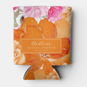 Levendige Roze & Oranje Bloemrijke Zomer Bruidsdou Blikjeskoeler (Voorkant)