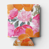 Levendige Roze & Oranje Bloemrijke Zomer Bruidsdou Blikjeskoeler (Achterkant)