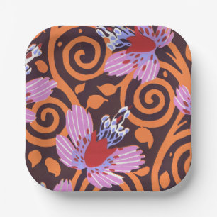 Levendige Roze & Oranje Draaikolk Art Deco Bloem Papieren Bordje