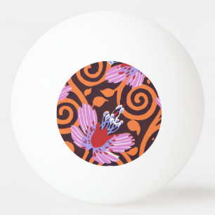 Levendige Roze & Oranje Draaikolk Art Deco Bloem Pingpongbal