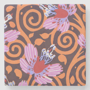 Levendige Roze & Oranje Draaikolk Art Deco Bloem Stenen Onderzetter