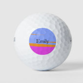 Levendige Roze Oranje Lichtblauw Custom Name Golfballen (Voorkant)