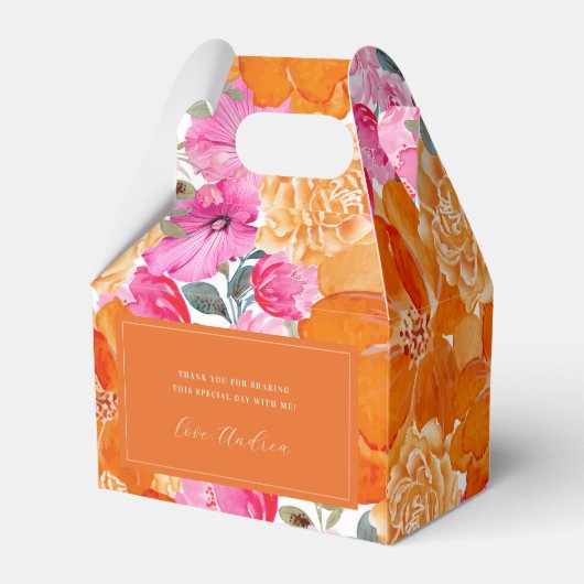 Levendige Roze & Oranje Tuin Bloemen Baby shower Bedankdoosjes (Achterkant)