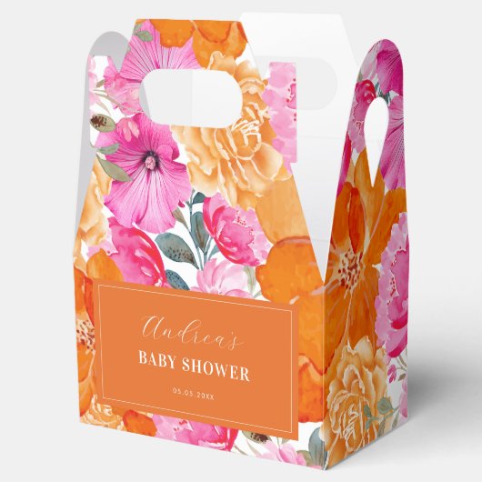 Levendige Roze & Oranje Tuin Bloemen Baby shower Bedankdoosjes (Geopend)