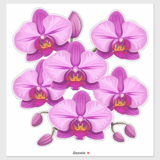 Levendige Roze Orchideeën Bloemcluster Sticker (Vel)