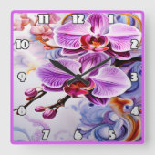 Levendige roze orchideeën in artistieke achtergron vierkante klok (Voorkant)