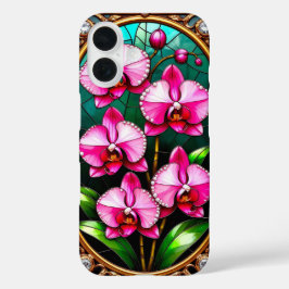 Levendige Roze Orchideeën in Sierlijk Goud Lijst iPhone 16 Hoesje