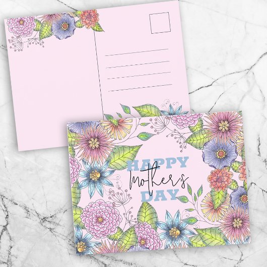 Levendige roze Paarse bloeiende bloemen Moederdag Briefkaart