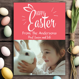 Levendige Roze Pastel Gelukkig Pasen Aangepaste Fo Feestdagenkaart