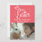 Levendige Roze Pastel Gelukkig Pasen Aangepaste Fo Feestdagenkaart (Voorkant)