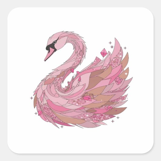 Levendige Roze PINK SWAN Stickerontwerp Vierkante Sticker (Voorkant)