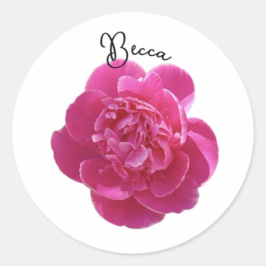 Levendige roze pioen bloem gepersonaliseerd ronde sticker (Voorkant)
