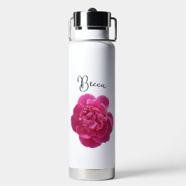 Levendige roze pioen bloem gepersonaliseerd waterfles