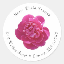 Levendige Roze Pioen Bloem Ronde Adreslabels Sticker