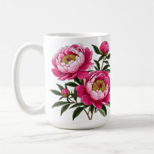 Levendige Roze Pioen Bloemschildering Koffiemok
