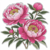 Levendige Roze Pioen Bloemschildering Sticker (Voorkant)