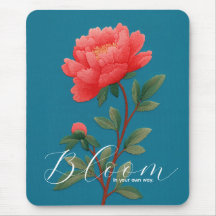 Levendige Roze Pioen Botanische Typografie