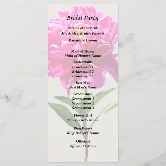 Levendige Roze Pioen Programmakaart (Achterkant)