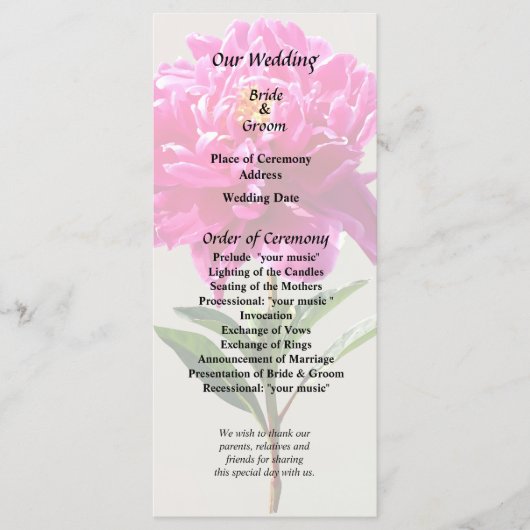 Levendige Roze Pioen Programmakaart (Voorkant)