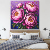 Levendige Roze Pioenrozen Canvas Afdruk (Insitu (Slaapkamer))