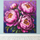 Levendige Roze Pioenrozen Canvas Afdruk (Insitu (Houten vloer))